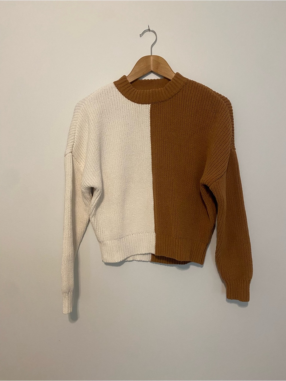 Abercrombie & Fitch Brown Cream Two-Tone Colorblock Sweater